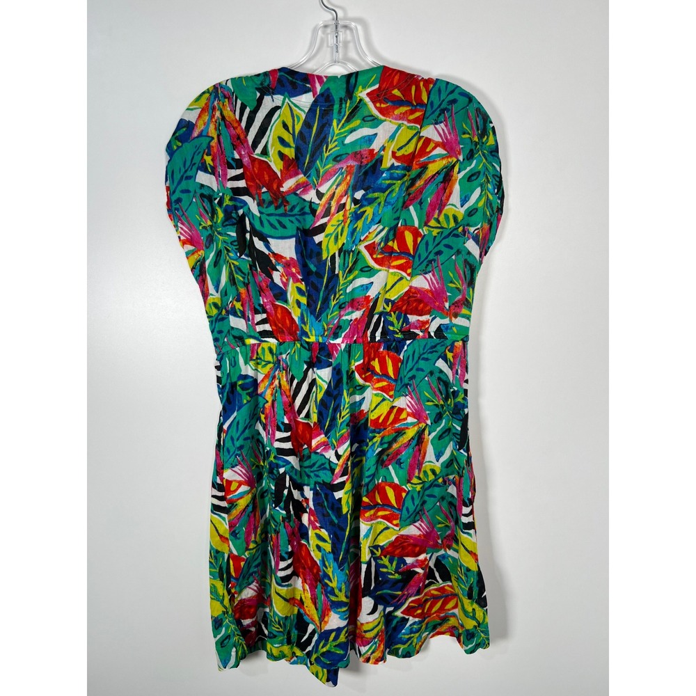Lauren Tropical Leaf Cotton Faux Wrap Mini Dress Colorful Resortwear Medium - Picture 6 of 7
